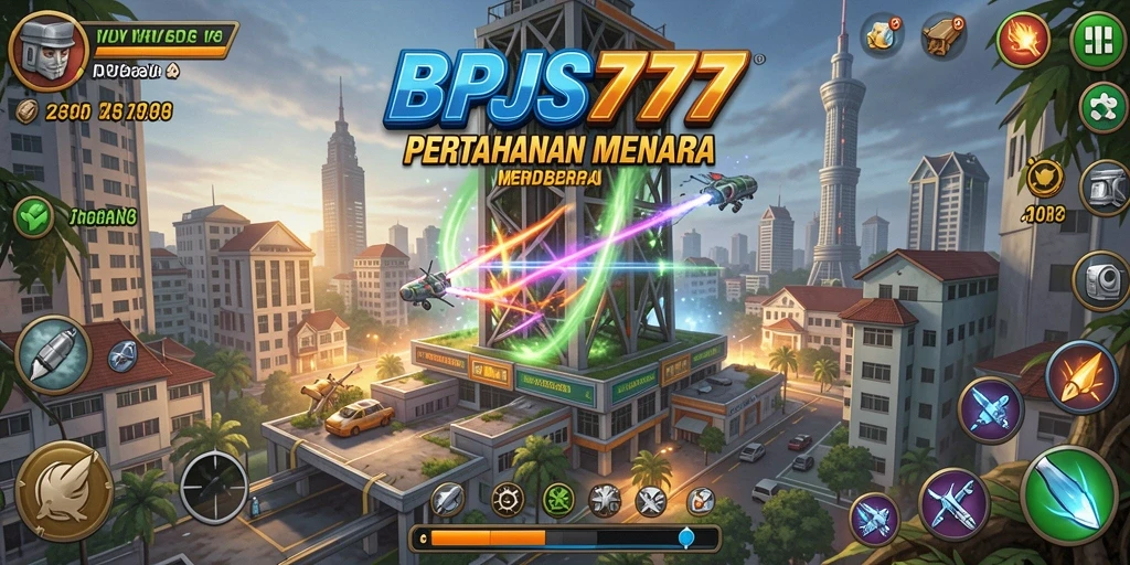 Screenshot gameplay BPJS777 yang menampilkan pertempuran menara yang seru.