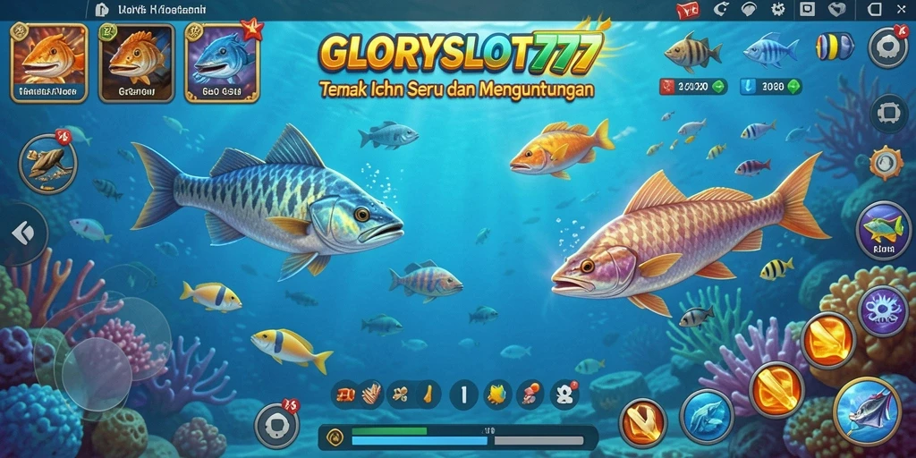 Tampilan gameplay GLORYSLOT777 dengan aksi seru menembak ikan.