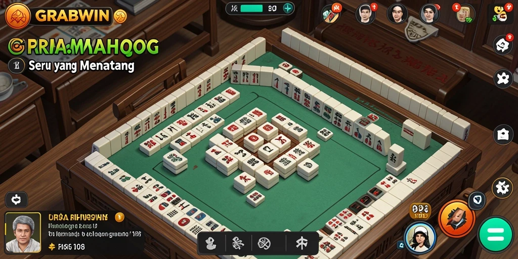 Screenshot utama GRABWIN menunjukkan gameplay menantang Mahjong.