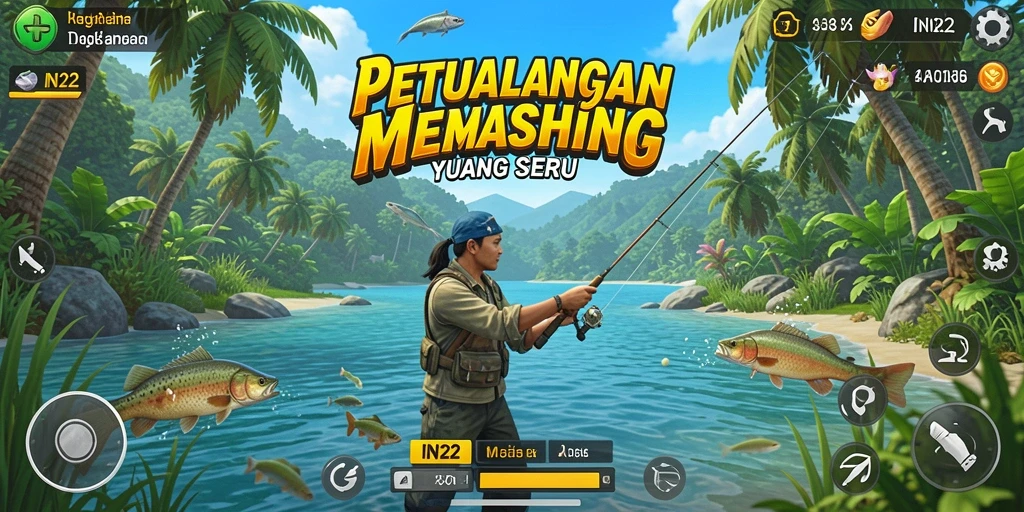 Tampilan gameplay seru IN22 saat memancing di laut lepas.