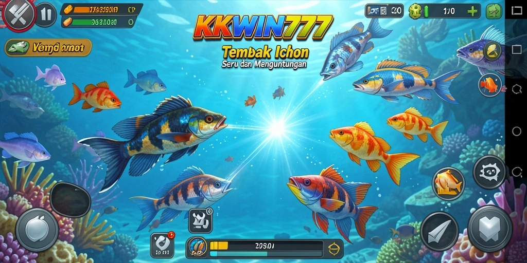 Tangkapan layar gameplay <strong>KKWIN777</strong> yang menampilkan aksi menembak ikan.