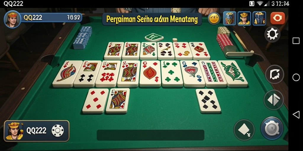 Tangkapan layar QQ222 menampilkan aksi seru di permainan Domino.