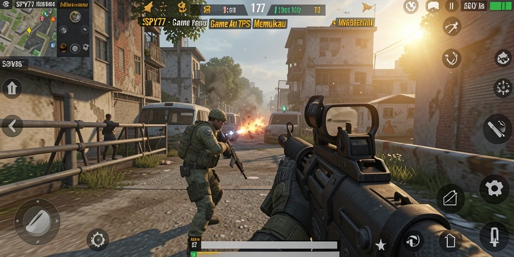 Tampilan menarik gameplay SPY77 dengan aksi tembak-menembak intens.