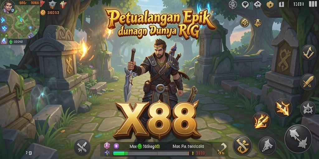 Tangkapan layar gameplay X88 menampilkan pertarungan epik dan karakter yang menarik.